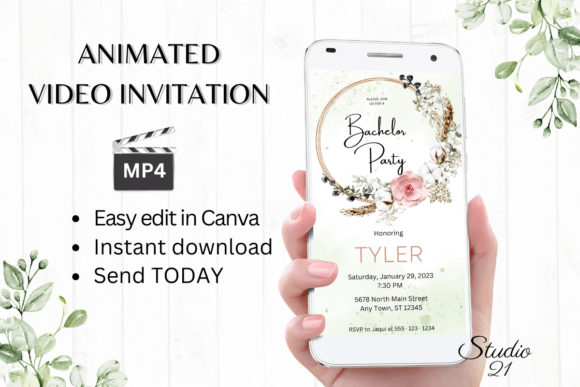Boho Bachelor Party Invite W5128: Effortless Digital Style
