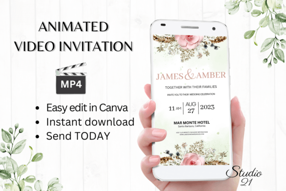 Boho Wedding Invitation W8126: Effortless Elegance for Your Digital Day