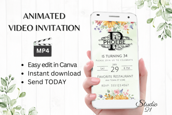 Digital Invitation (Monogram Letter P): Animated & Editable
