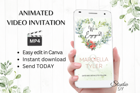 Elegant Floral Engagement Announcement W1138B for Modern Invites