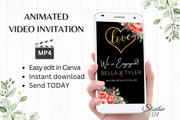 Floral Engagement Announcement W1131B: A Modern Romantic Typeface