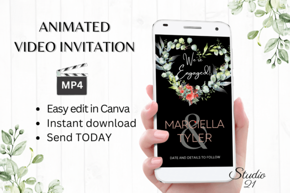 Floral Engagement Announcement W1139B: Modern Typography for Celebratory Invites