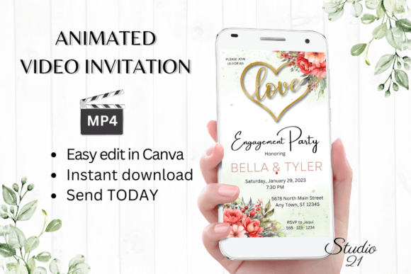 Floral Engagement Party Invite W1130: Your Digital Design Solution