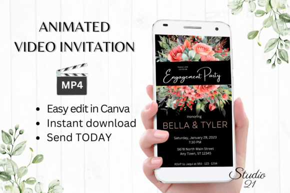 Floral Engagement Party Invite W1137: The Animated Solution