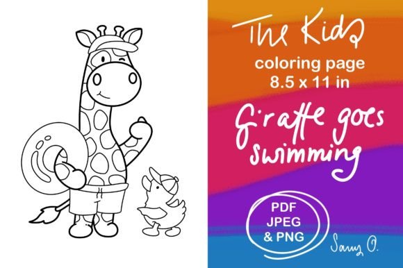 Giraffe Duck Swimming Summer Coloring Page: A Creative Summer Activity